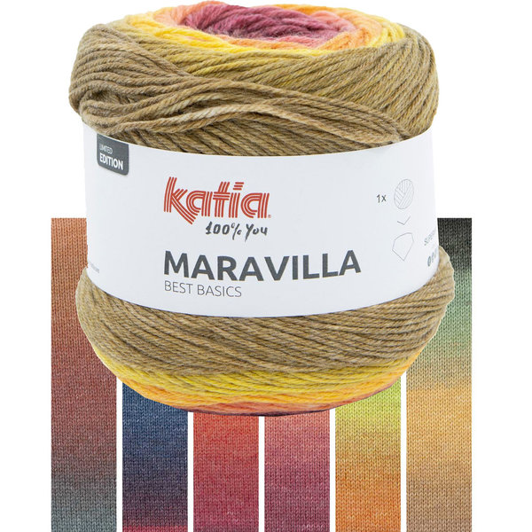 Katia Maravilla Farbverlaufswolle mit Strickanleitung 1 Tuch = 1 Knäuel | 200g Nadelstärke 3,5-4 mm